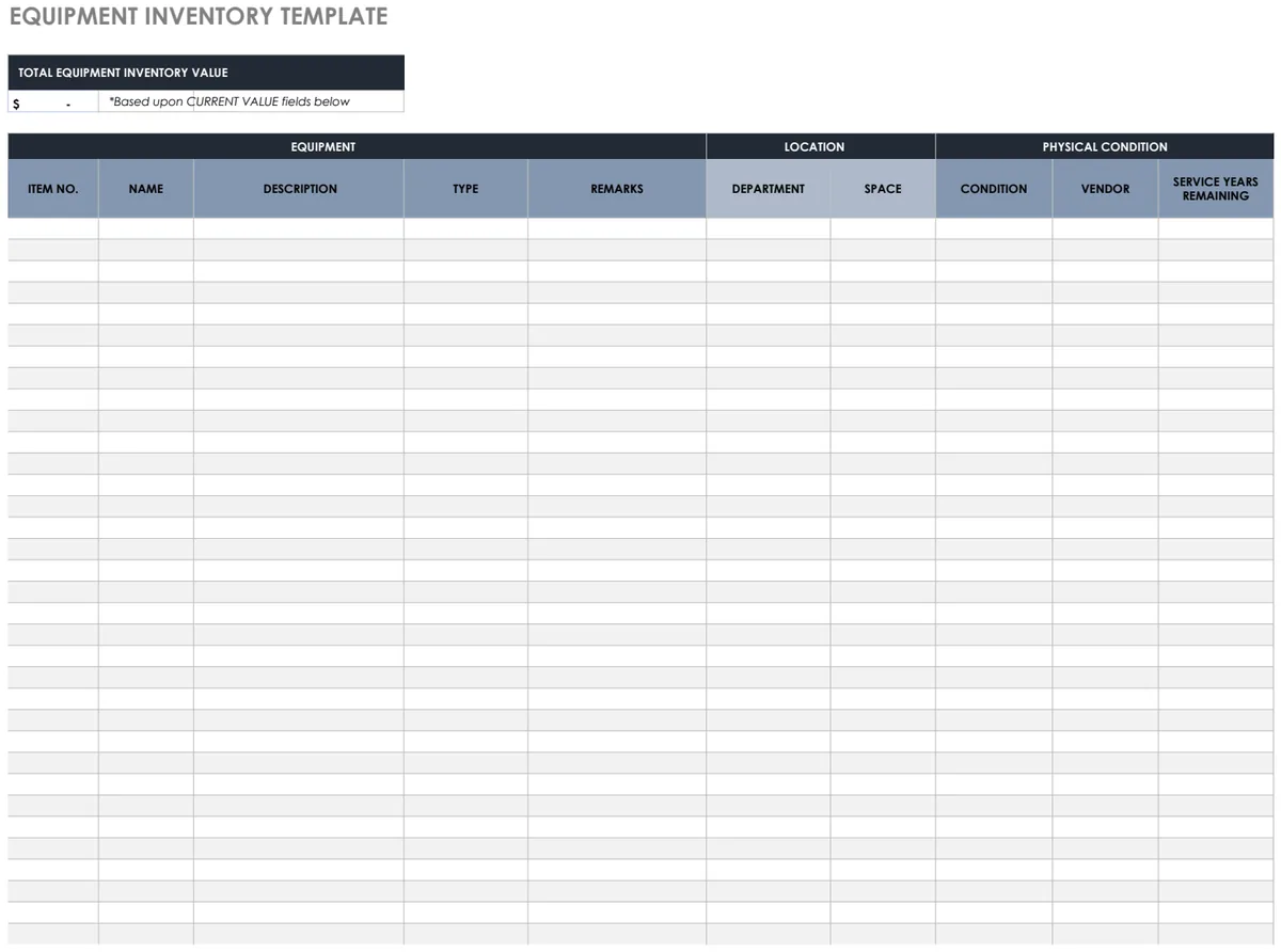 Equipment Inventory Template preview