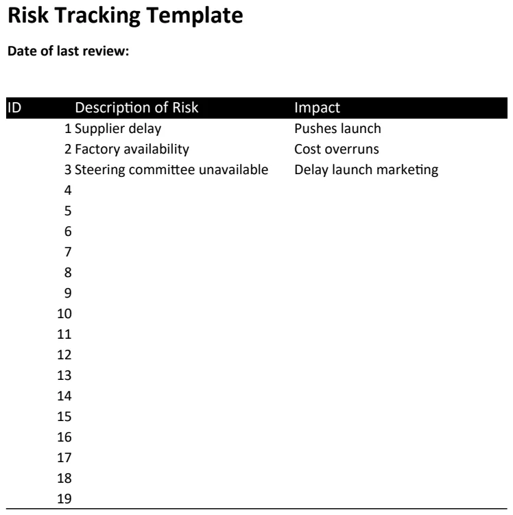 Risk Tracking Template preview