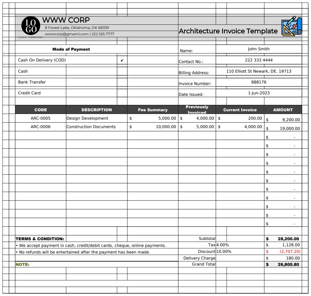 Architecture Invoice Template preview