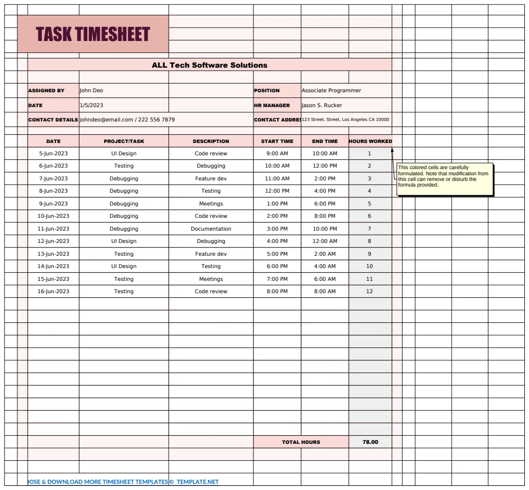 Task Timesheet Template preview