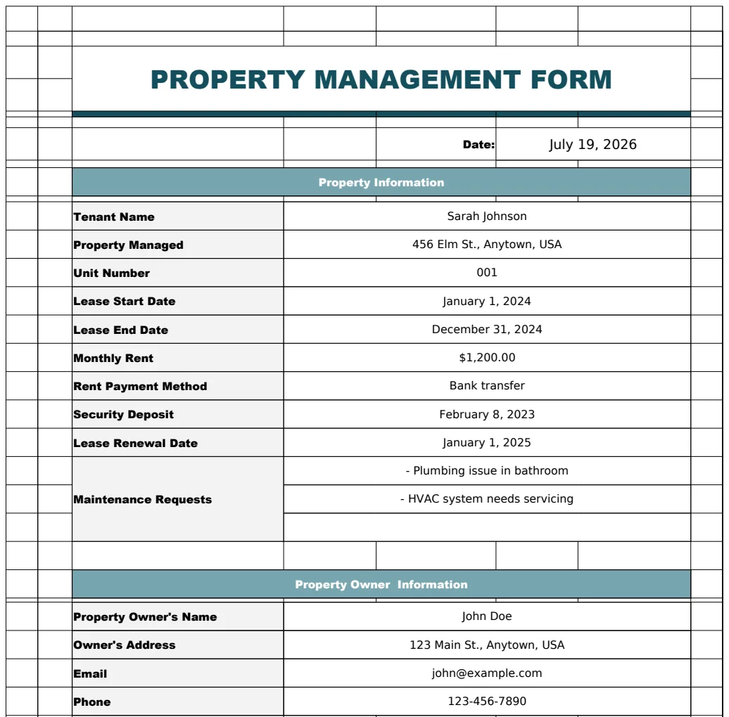 Property Management Form Template preview