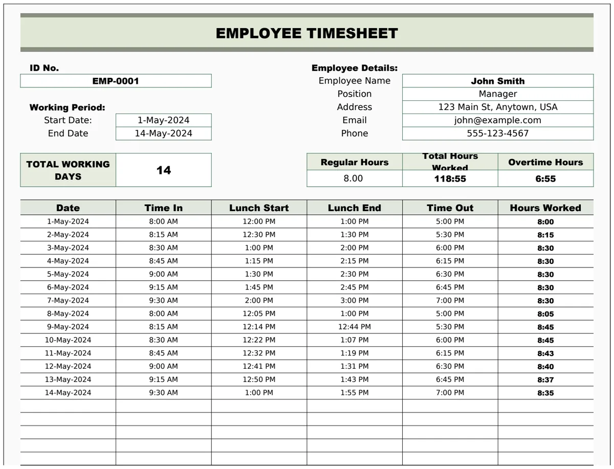 Finance Employee Timesheet Management Template preview