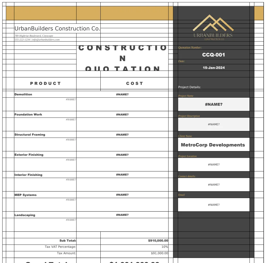Commercial Construction Quotation Template preview