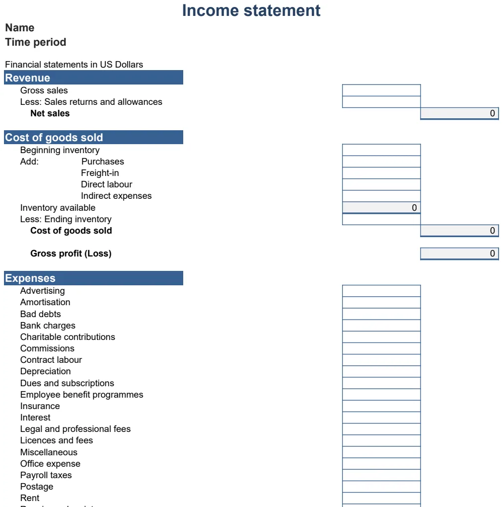 Income Statement 1 Year preview