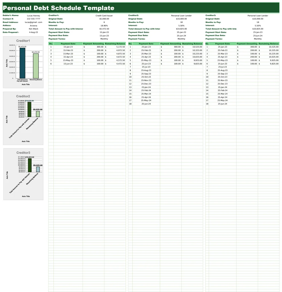 Personal Debt Schedule Template preview