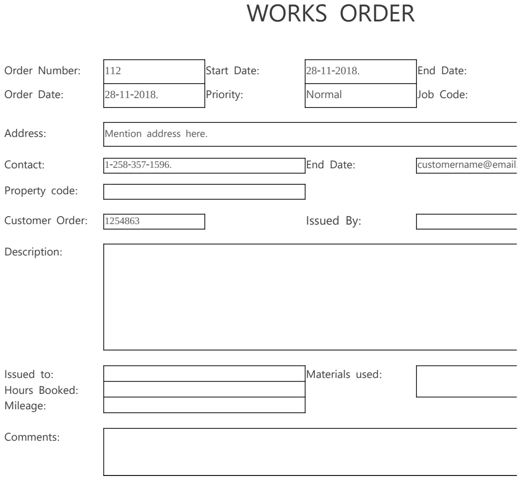 Transport Work Order Template preview