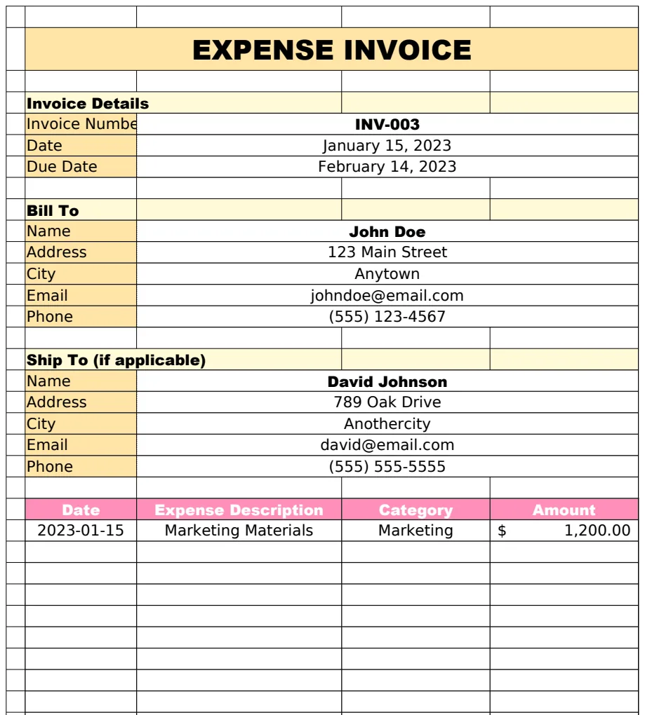 Expense Invoice Template preview