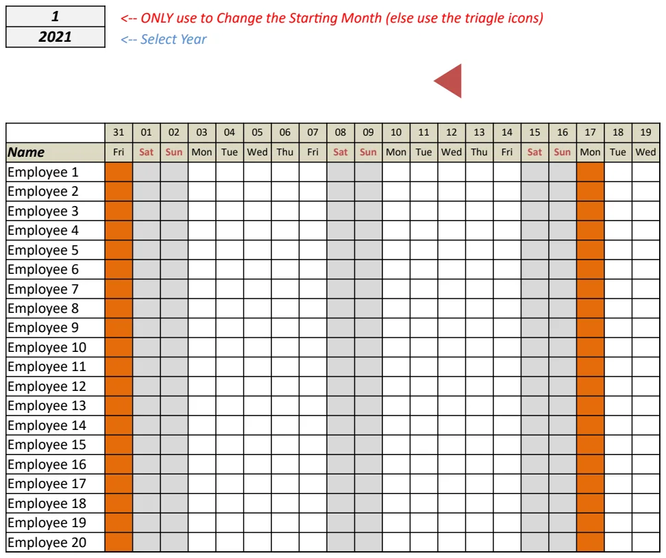 Excel Leave Tracker 2021 For 20 Employees preview