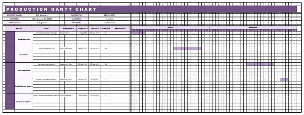 Production Gantt Chart Template preview