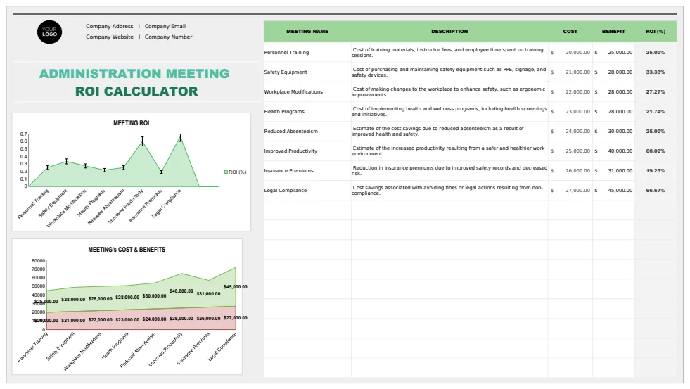 Administration Meeting ROI Calculator Template preview
