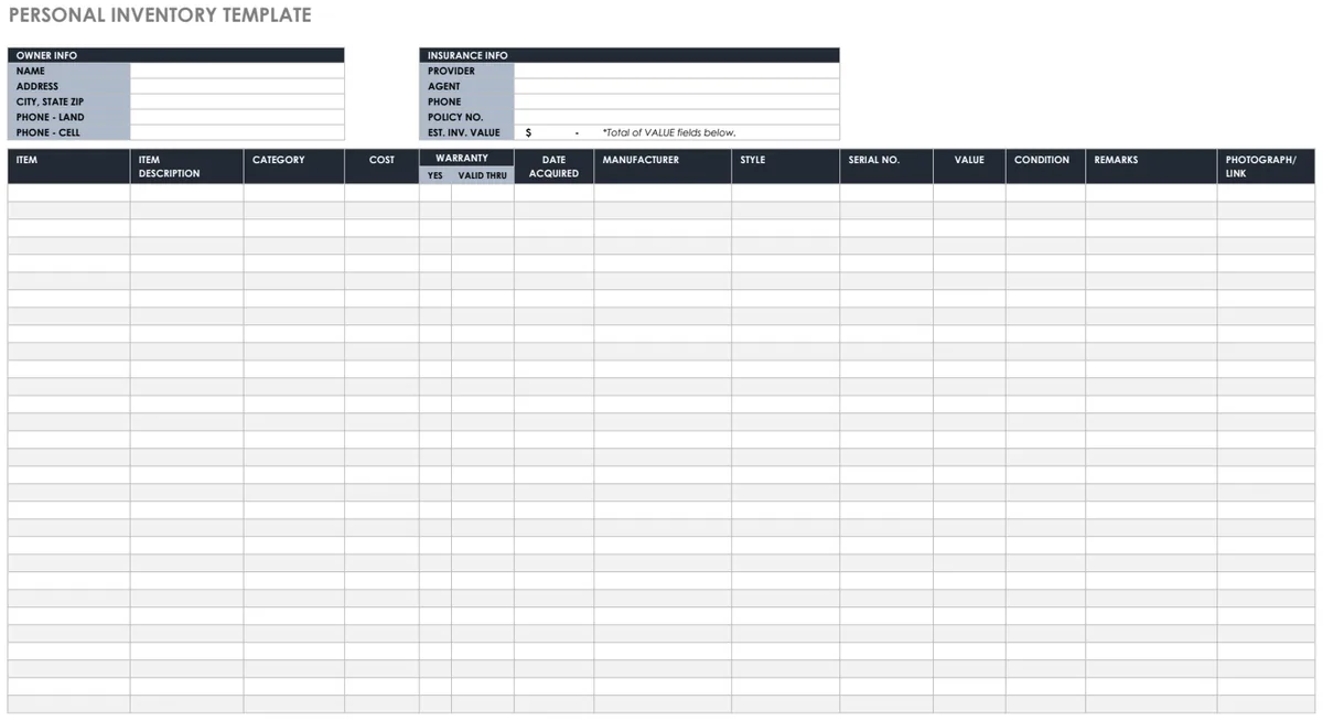 Personal Inventory Template preview