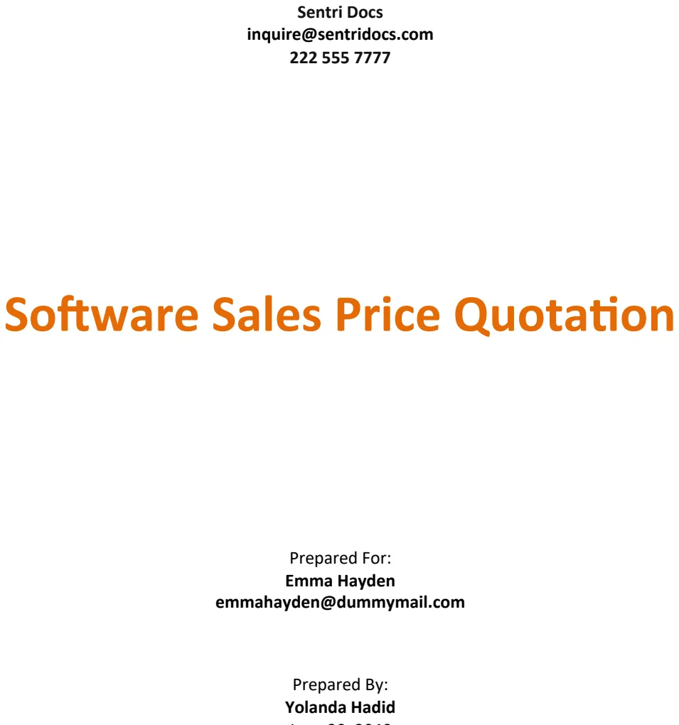 Sales Price Quotation Template preview