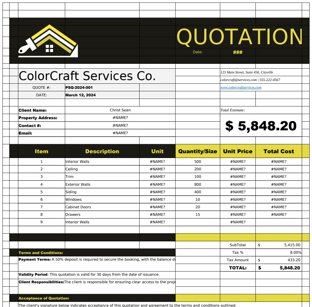 Painting Services Quotation Template preview