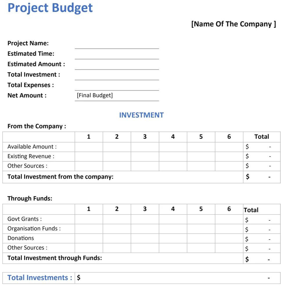 Project Budget preview
