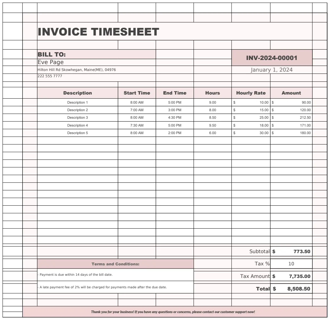 Invoice Timesheet Template preview