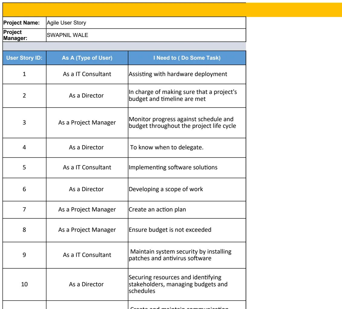 Agile User Story Template preview