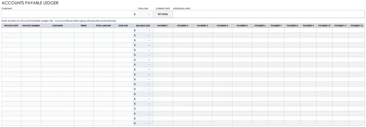 Accounts Receivable Ledger & Aging Template preview