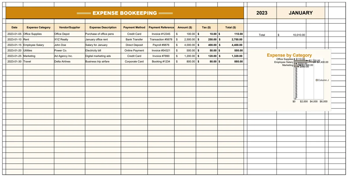 Expense Bookkeeping Template template preview