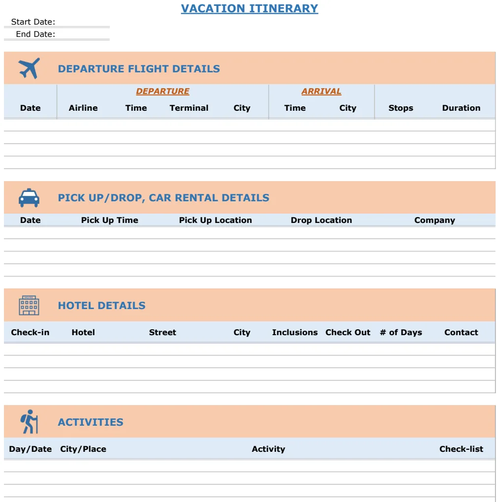 Vacation & Business Travel Itinerary Template preview