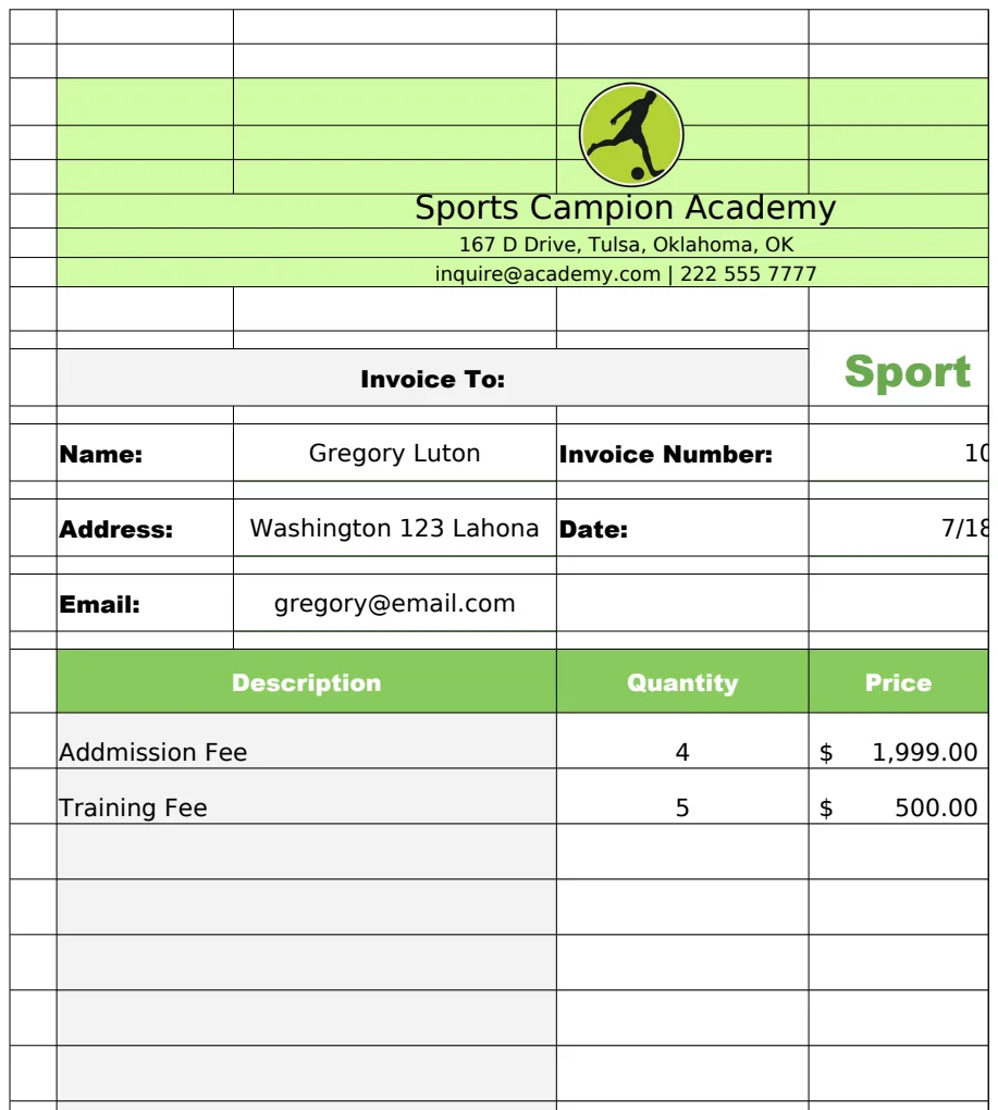 Sports Invoice Template preview