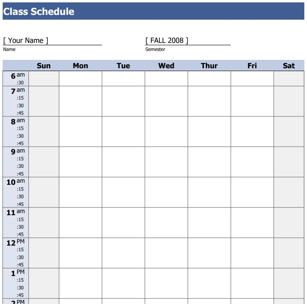 Class Schedule Template preview