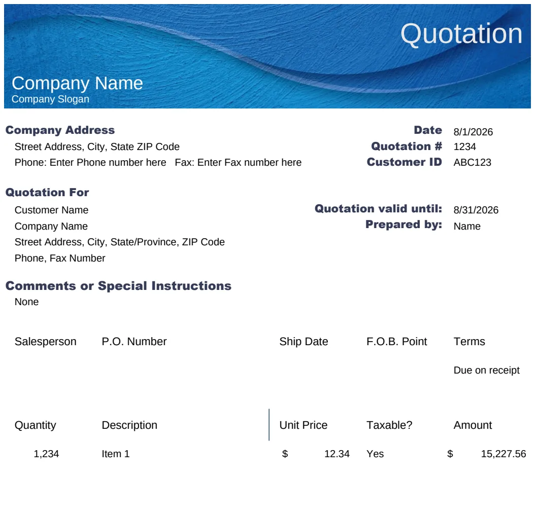Business Price Quotation preview