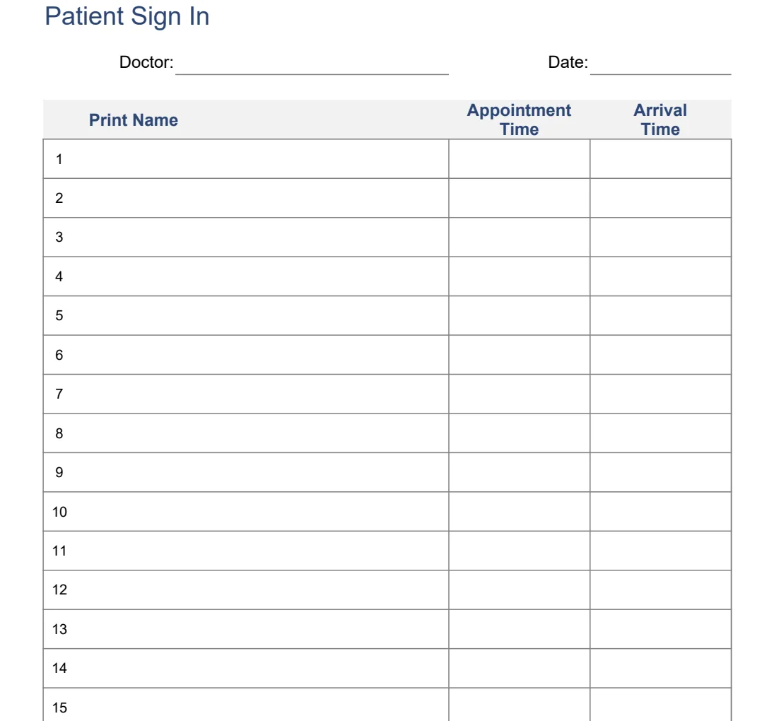 Patient Sign In Sheet preview