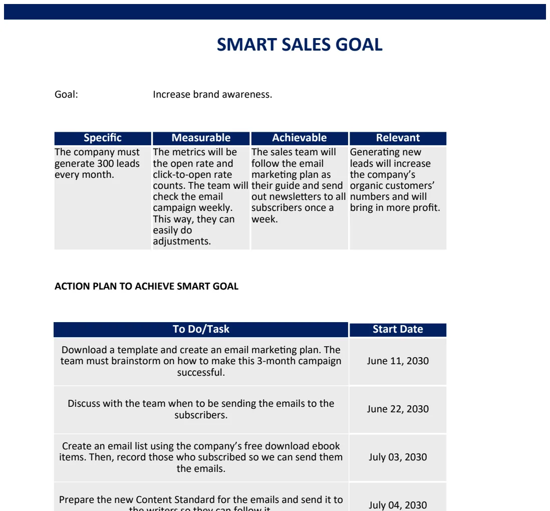 Smart Sales Goals Template preview