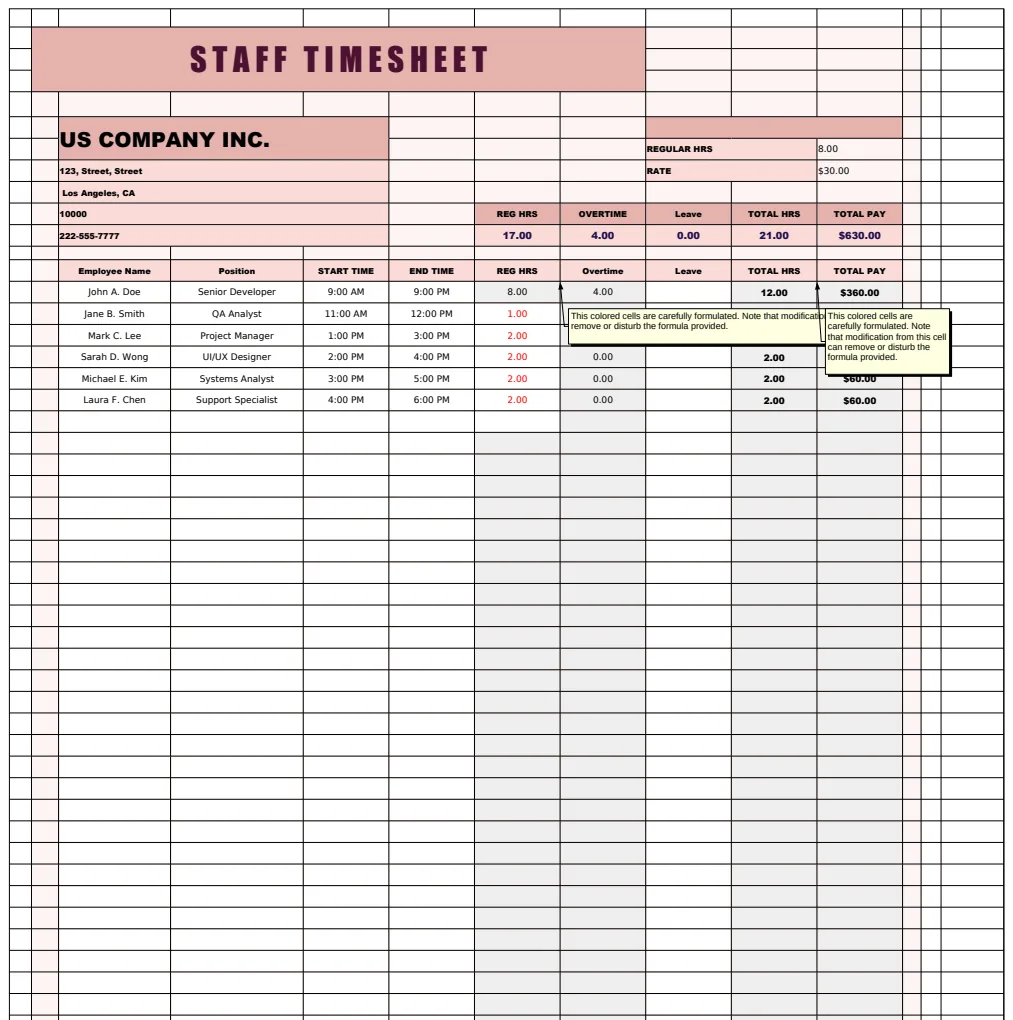 Staff Timesheet Template preview
