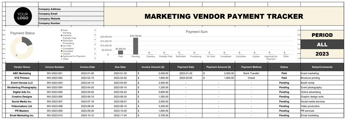 Marketing Vendor Payment Tracker Template template preview