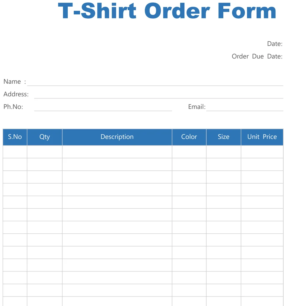 T-Shirt Order Form Template preview