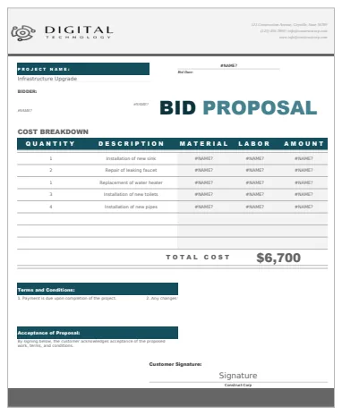 Plumbing Bid Proposal Template preview