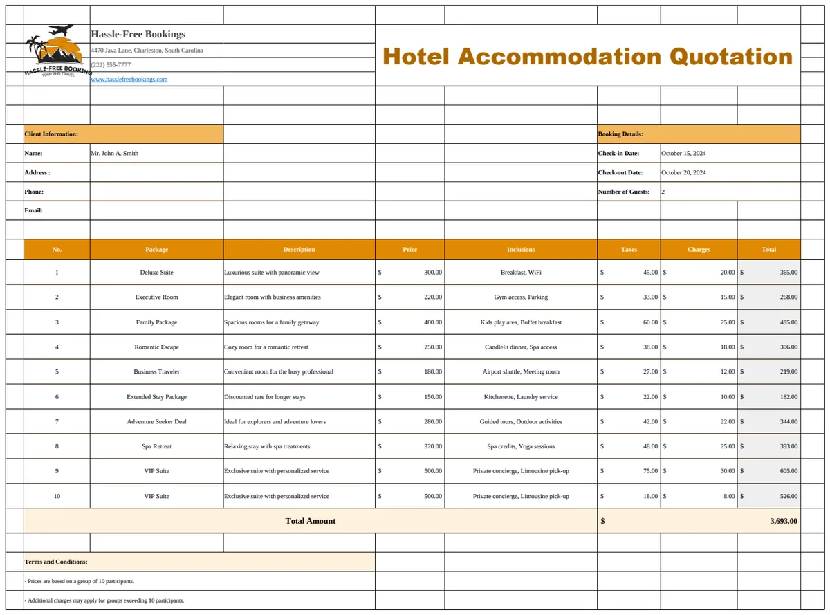 Hotel Accommodation Quotation Template template preview
