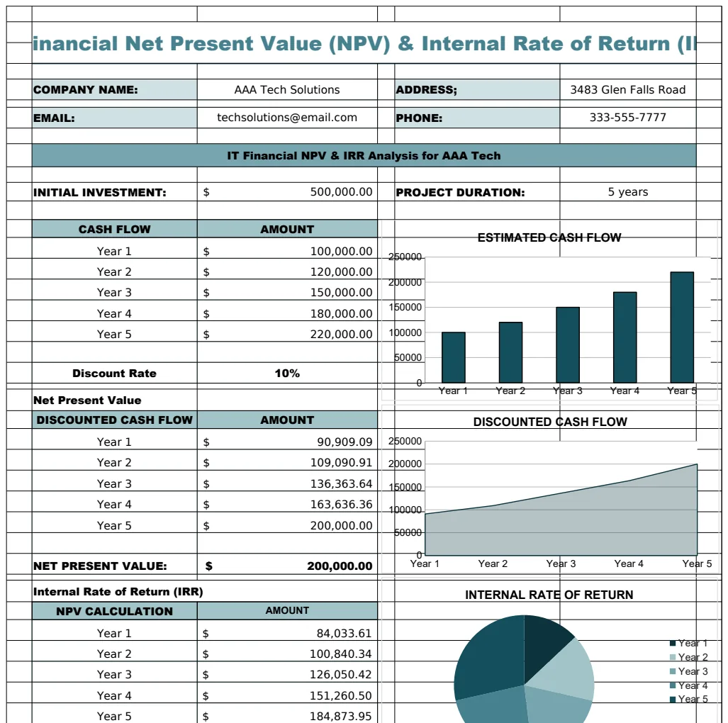 IT Financial Net Present Value (NPV) & Internal Rate of Return (IRR) Template preview