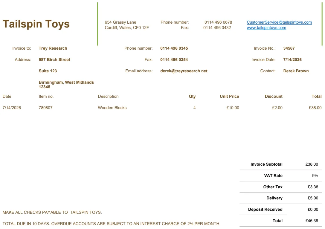 Commercial Invoice preview