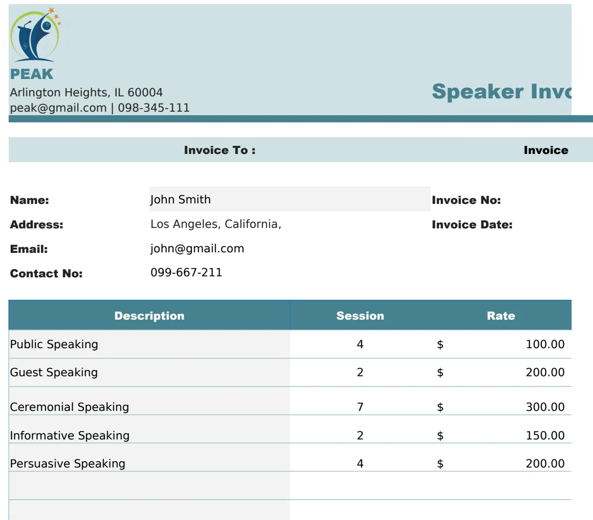 Speaker Invoice Template preview