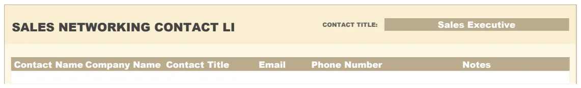 Sales Networking Contact List Template preview