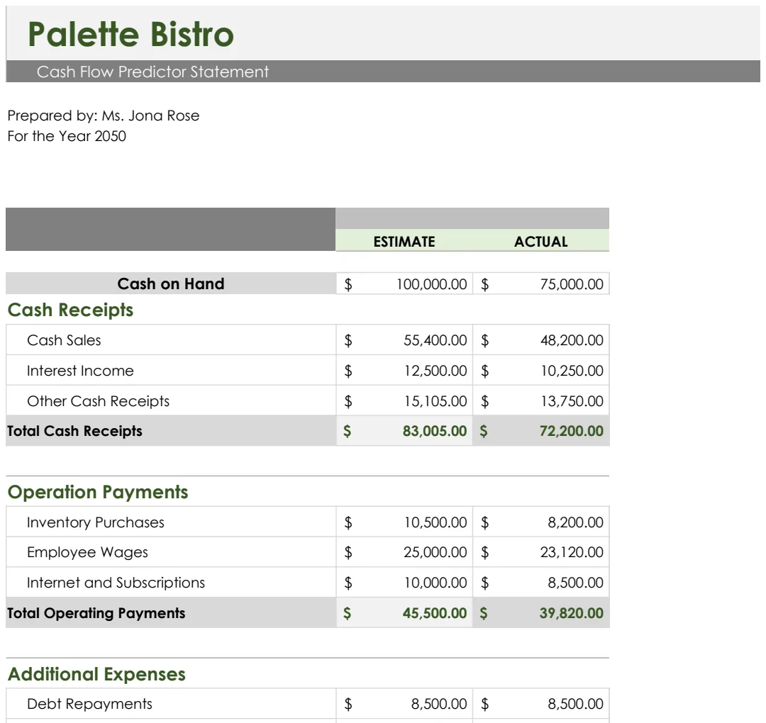 Cash Flow Predictor Template preview