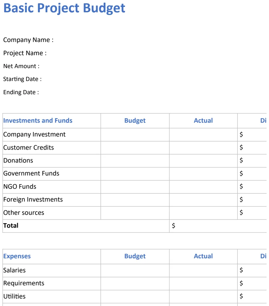 Basic Project Budget preview