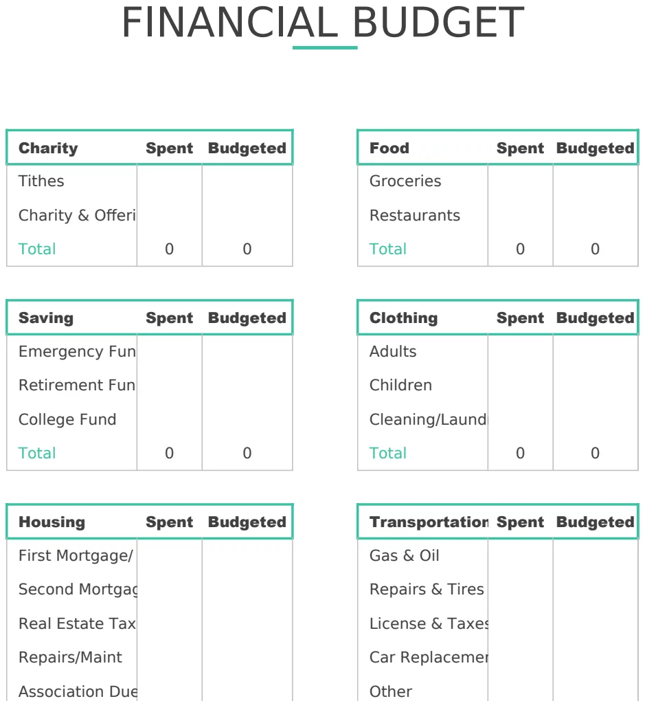 Financial Budget A4 preview