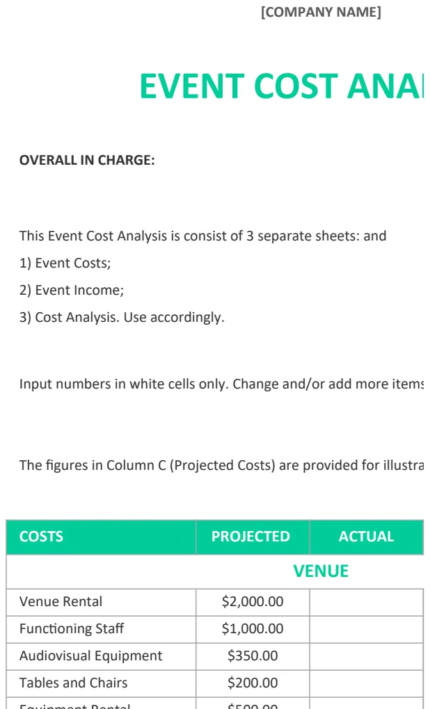 Event Cost Analysis Template preview