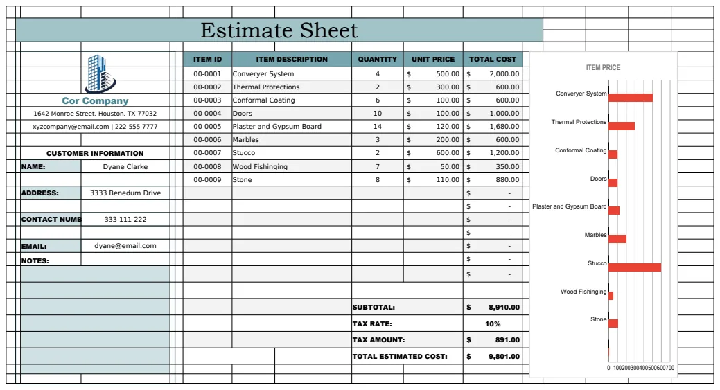Estimate Sheet Template preview