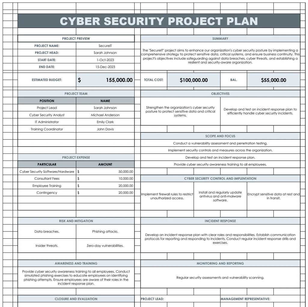 Cyber Security Project Plan Template preview
