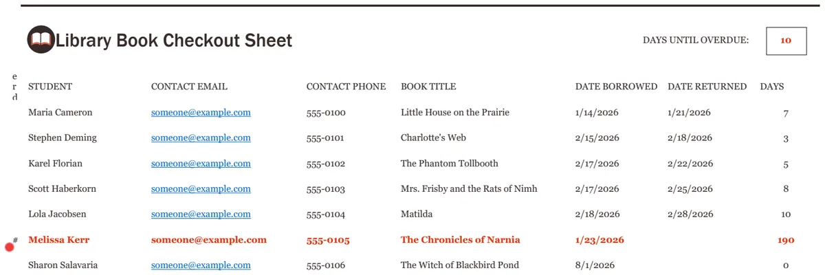 Library Book Checkout Sheet preview