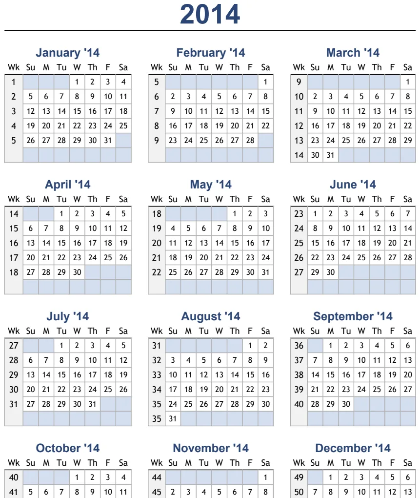 Yearly Calendar with Week Numbers preview