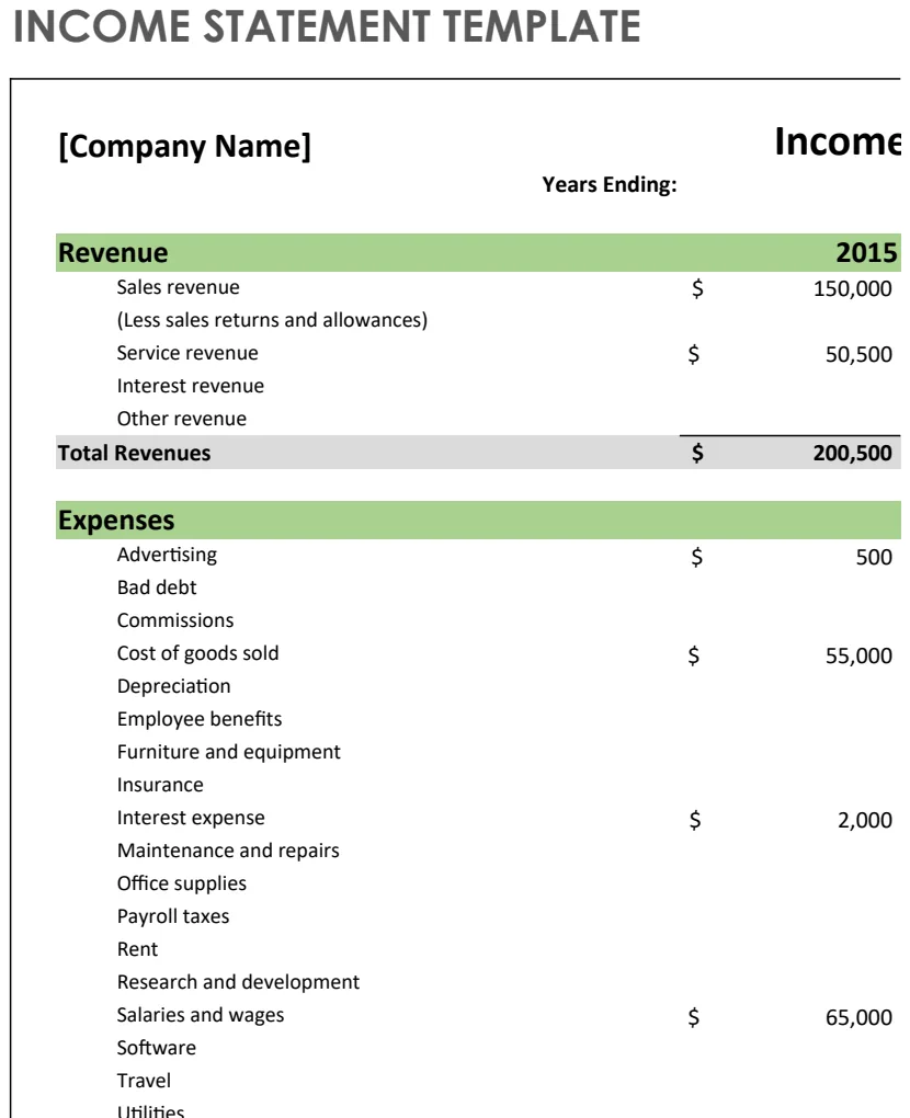 Single-Step Income Statement Template preview