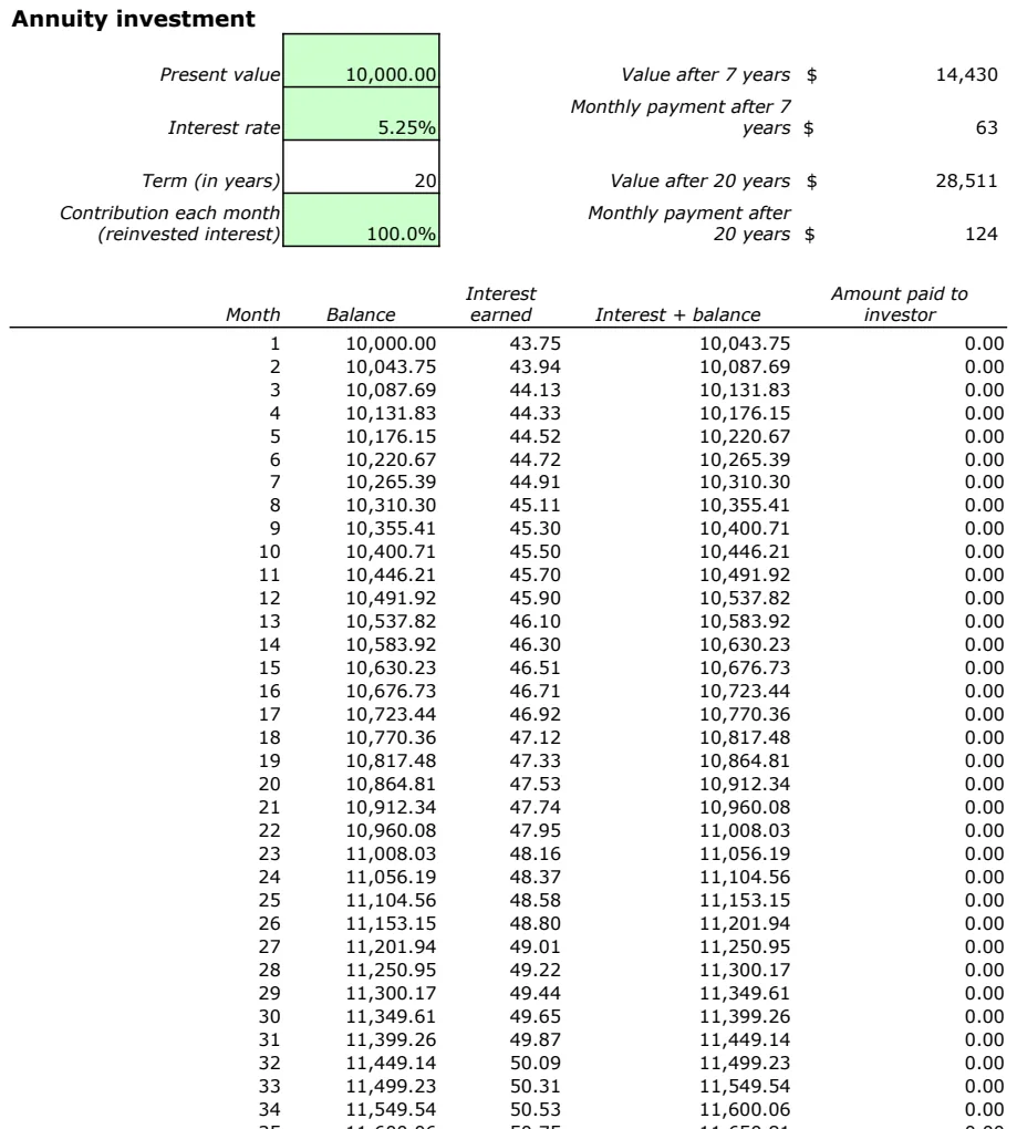 Annuity Investment Calculator preview