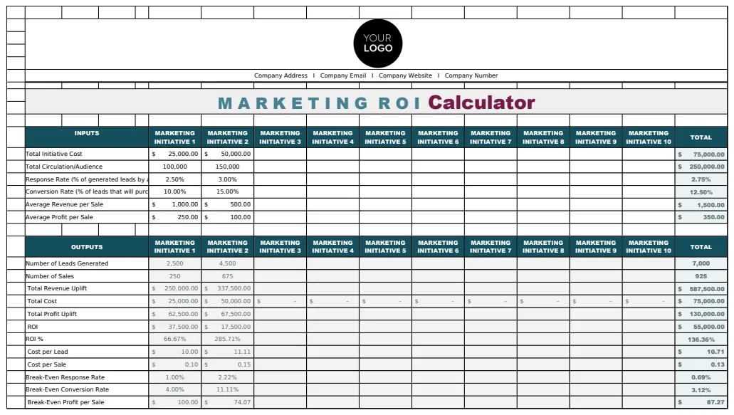 Marketing ROI Calculator Template preview