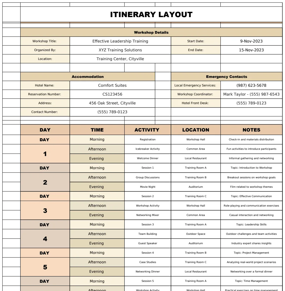 Itinerary Layout Template preview