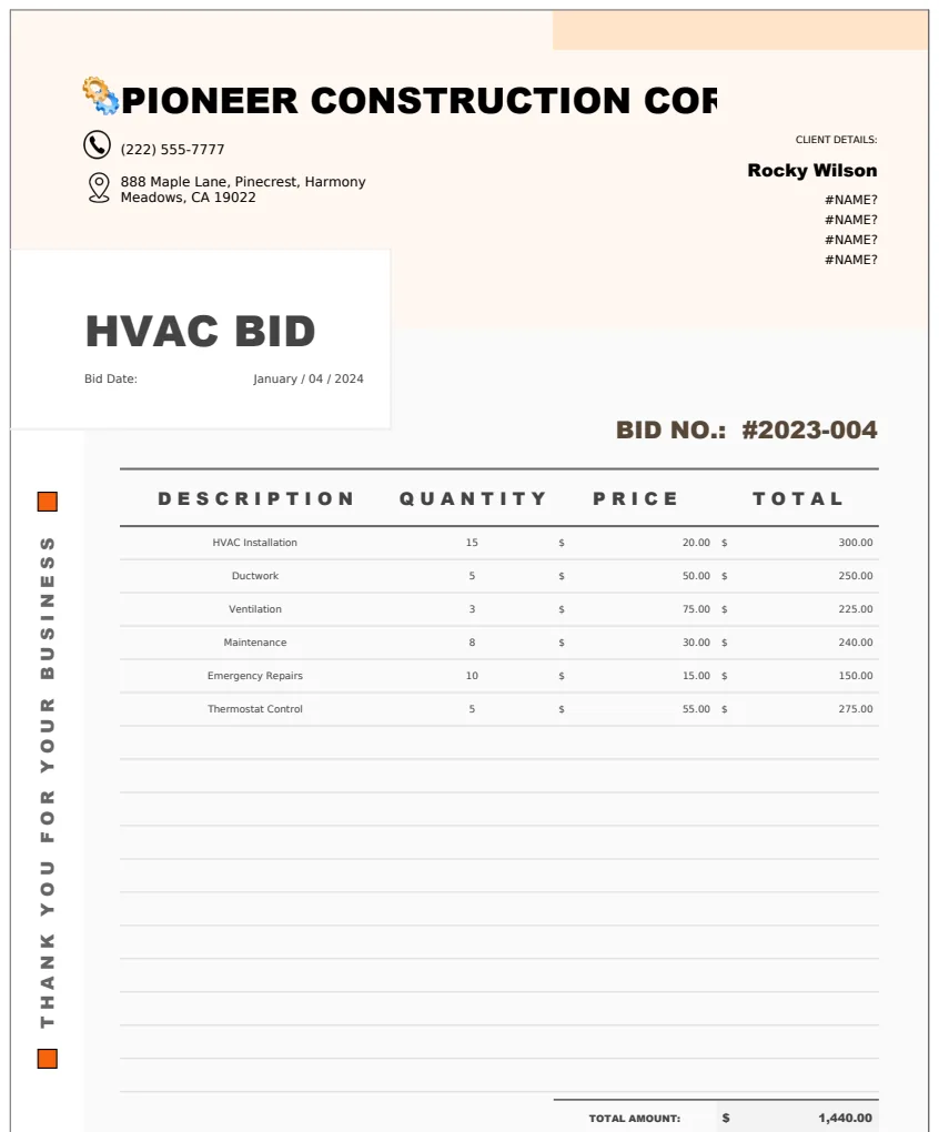 HVAC Bid Proposal Template preview